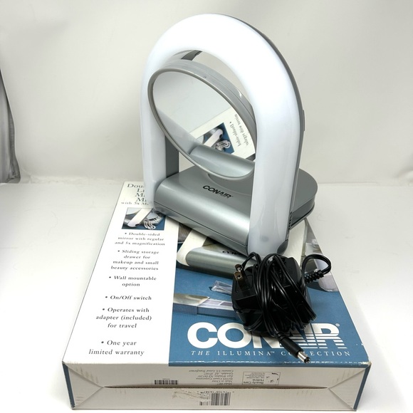 CONAIR double sided 5X/1X light up make up mirror - vintage, NWOT - Picture 4 of 14